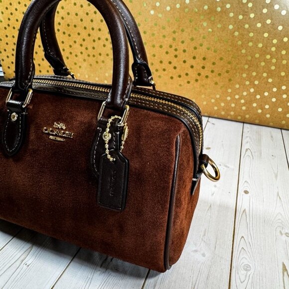 COACH Rowan Mini Satchel in Suede & Leather – Rich Mahogany Brown ✨ - Picture 4 of 10